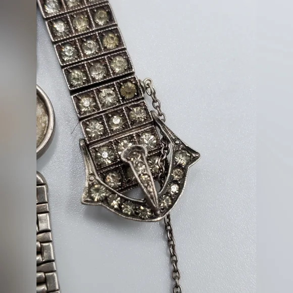 Antique art deco 1917 Diamonbar bracelet Sterling silver buckle clasp collectors